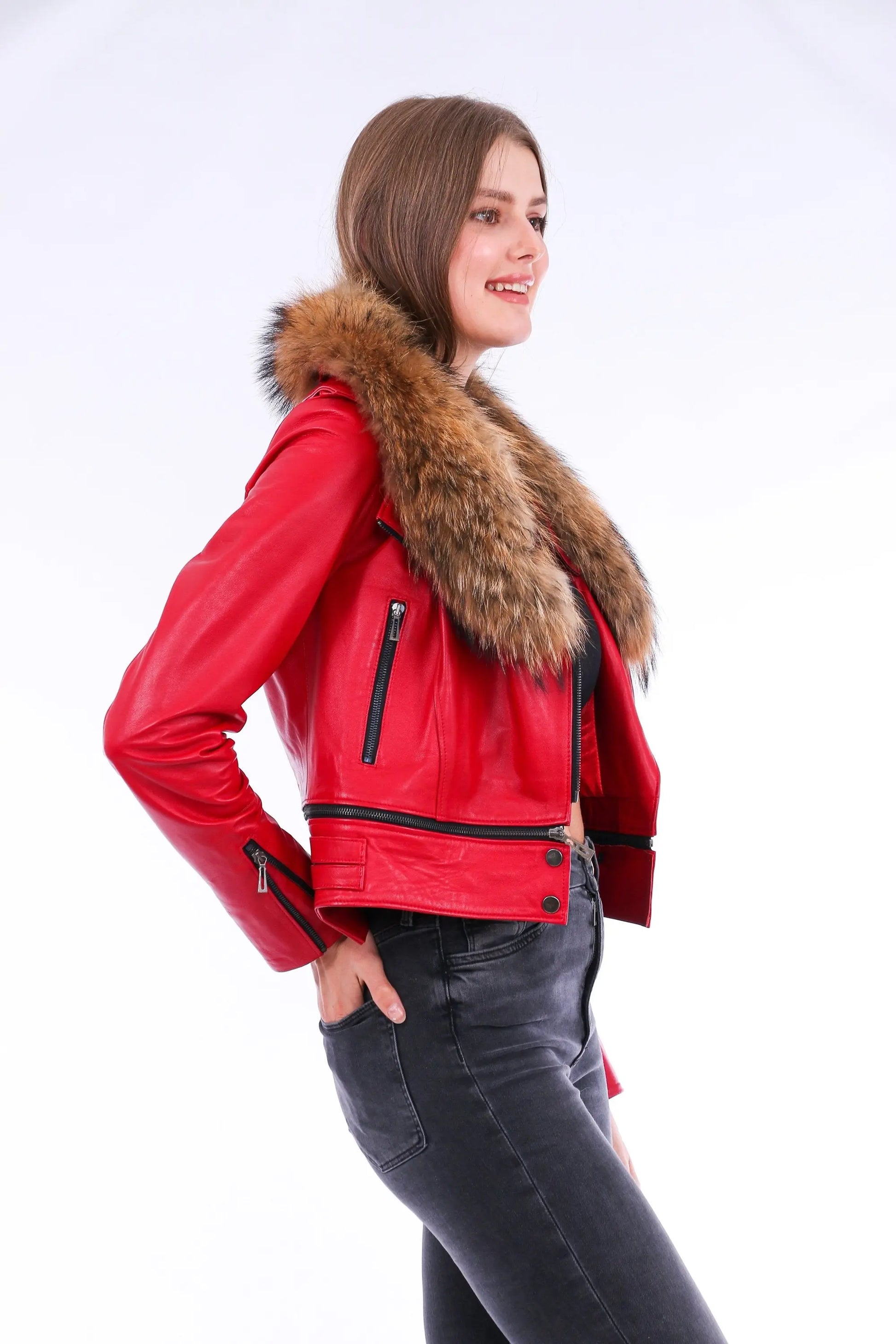 Buttagi Leather Biker Jacket - Red - GLR SHOPPING