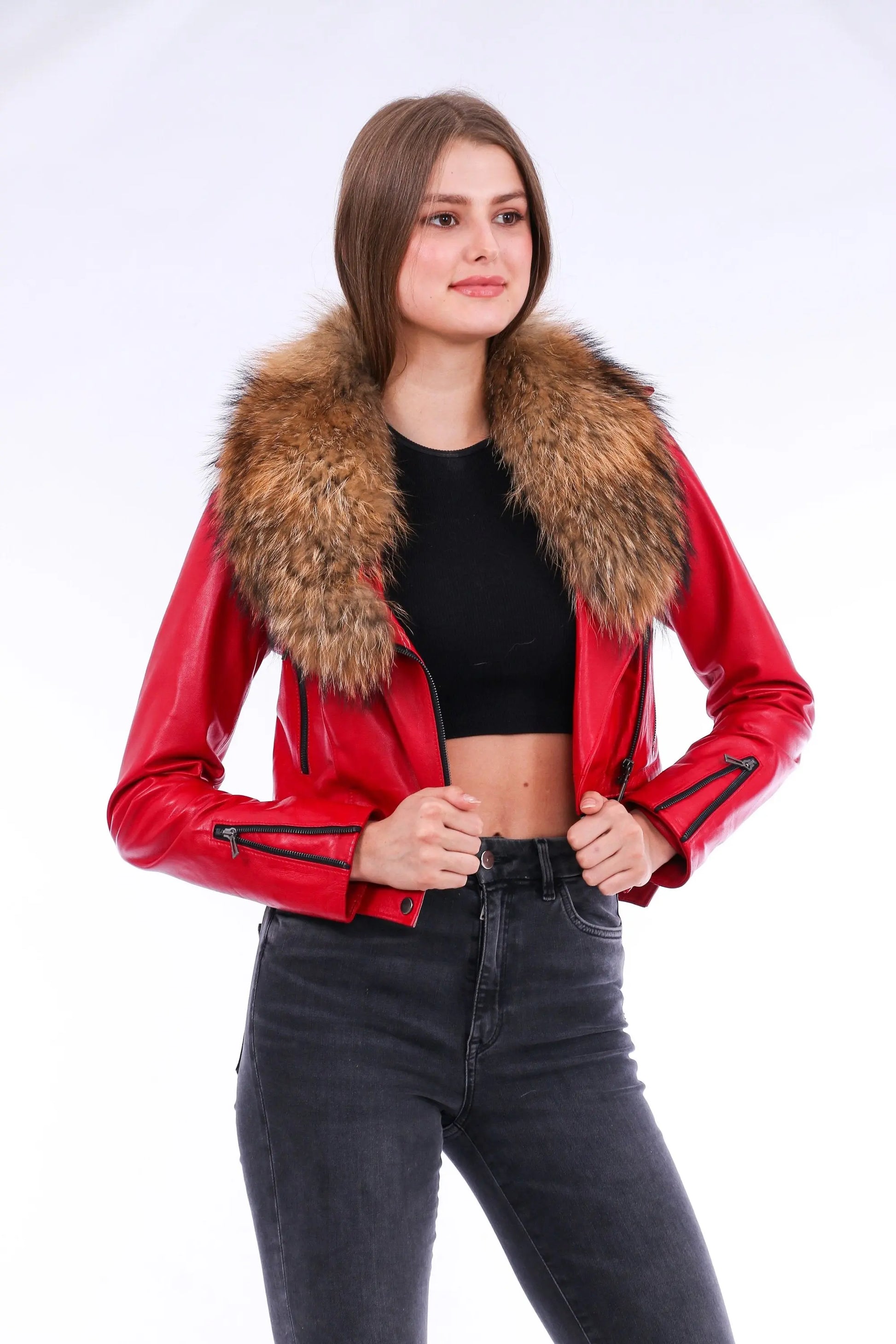 Buttagi Leather Biker Jacket - Red - GLR SHOPPING