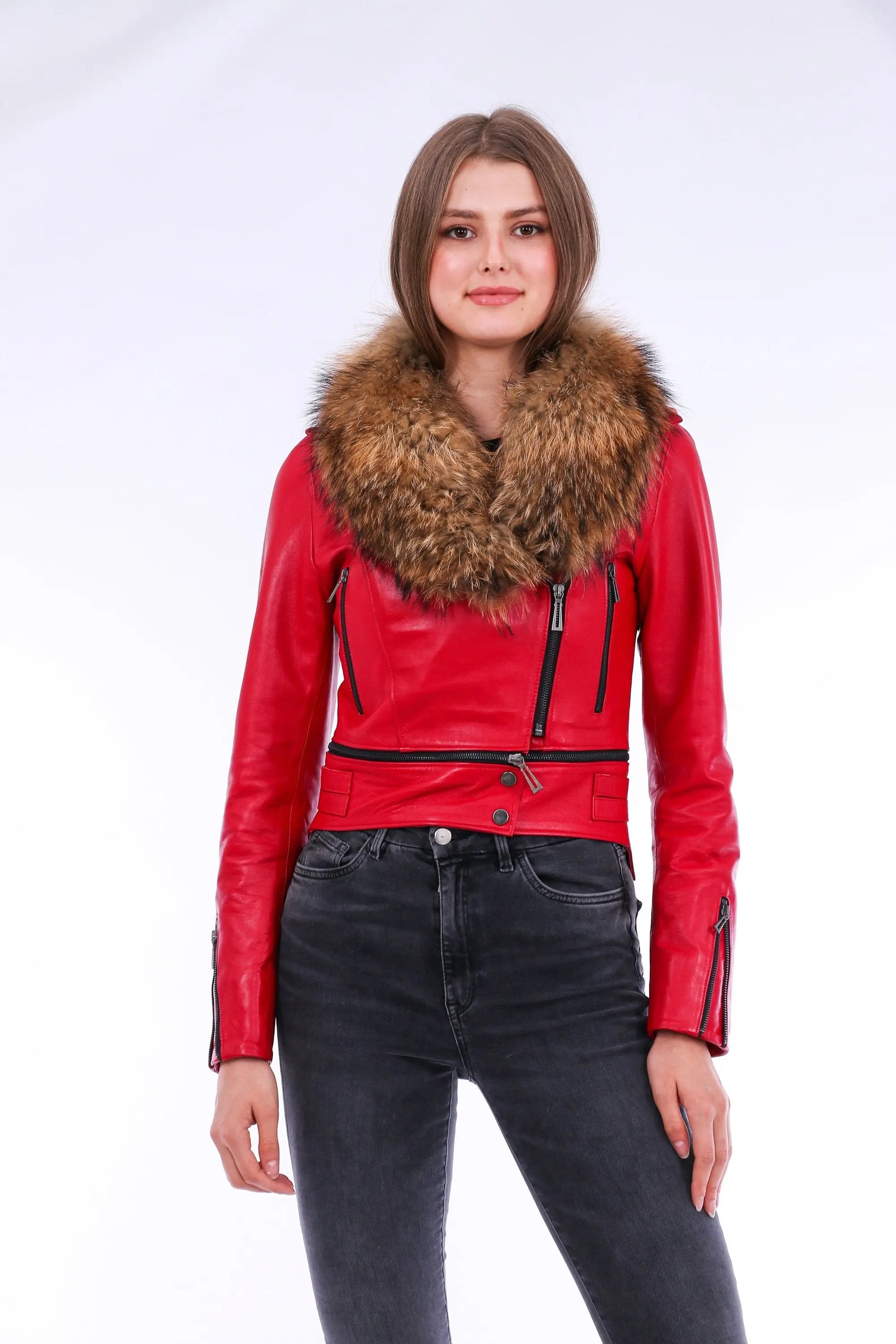 Buttagi Leather Biker Jacket - Red - GLR SHOPPING