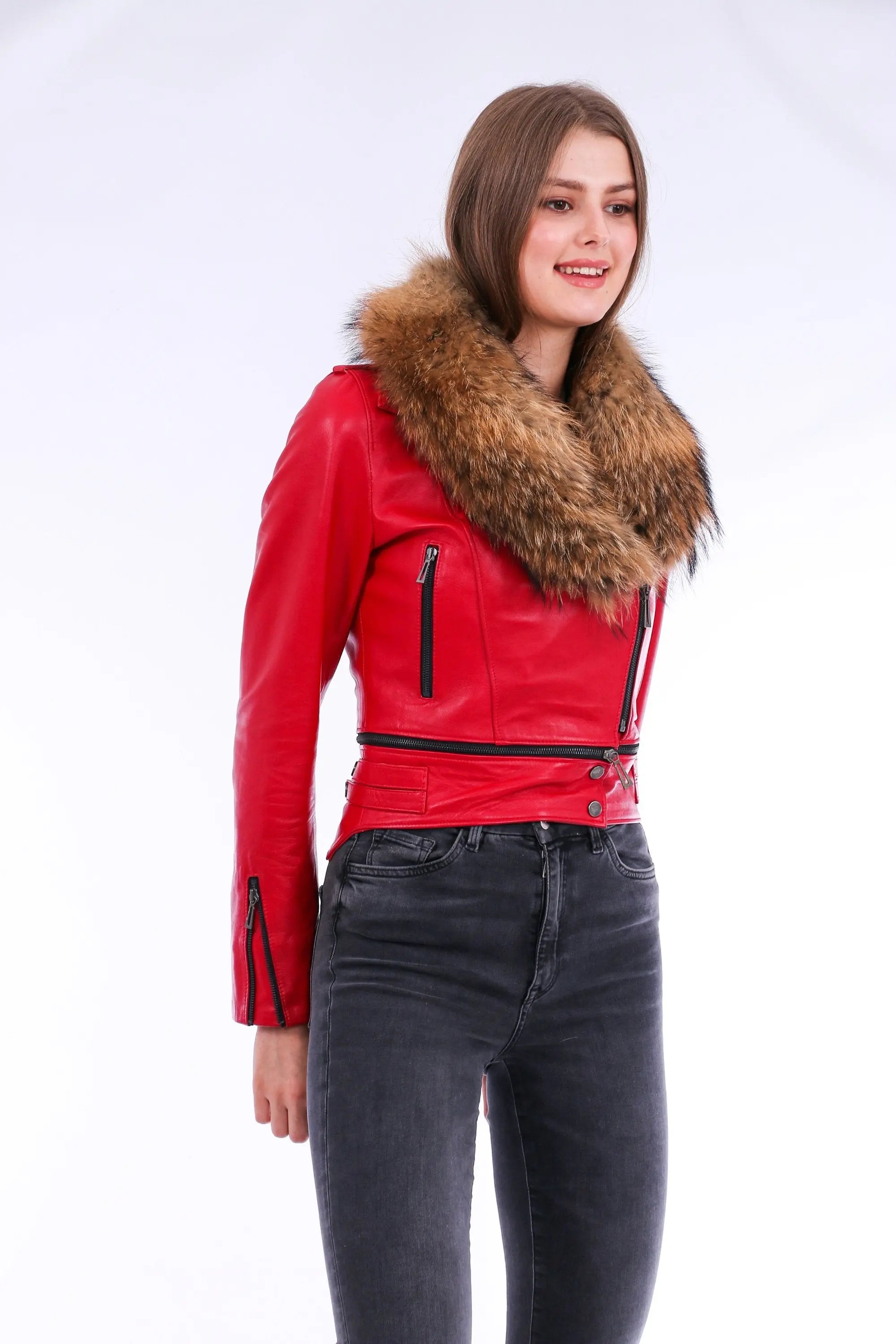 Buttagi Leather Biker Jacket - Red - GLR SHOPPING