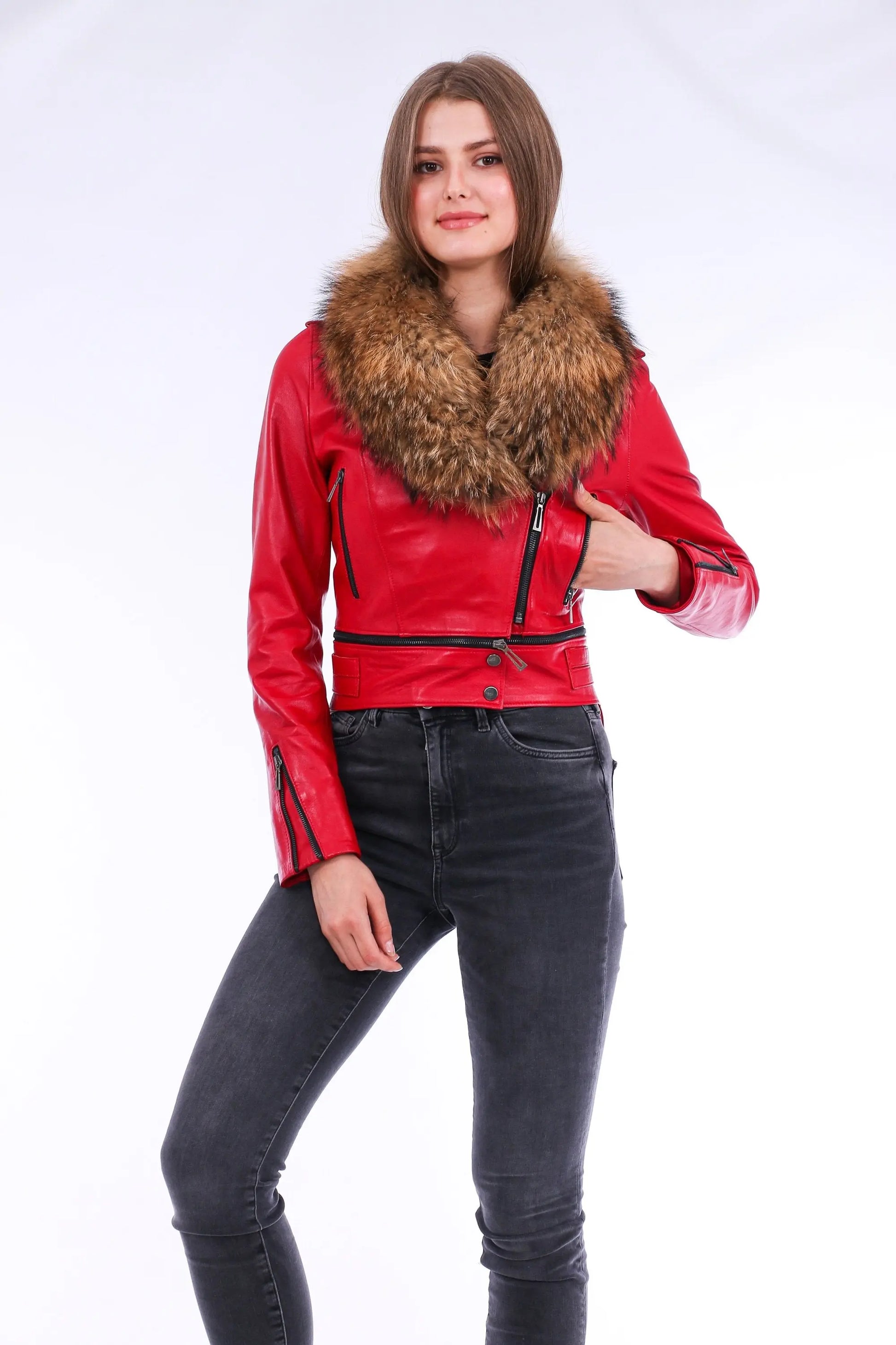 Buttagi Leather Biker Jacket - Red - GLR SHOPPING