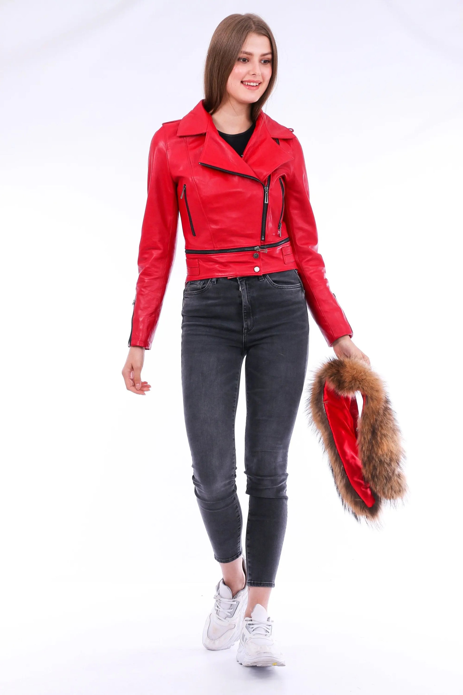 Buttagi Leather Biker Jacket - Red - GLR SHOPPING