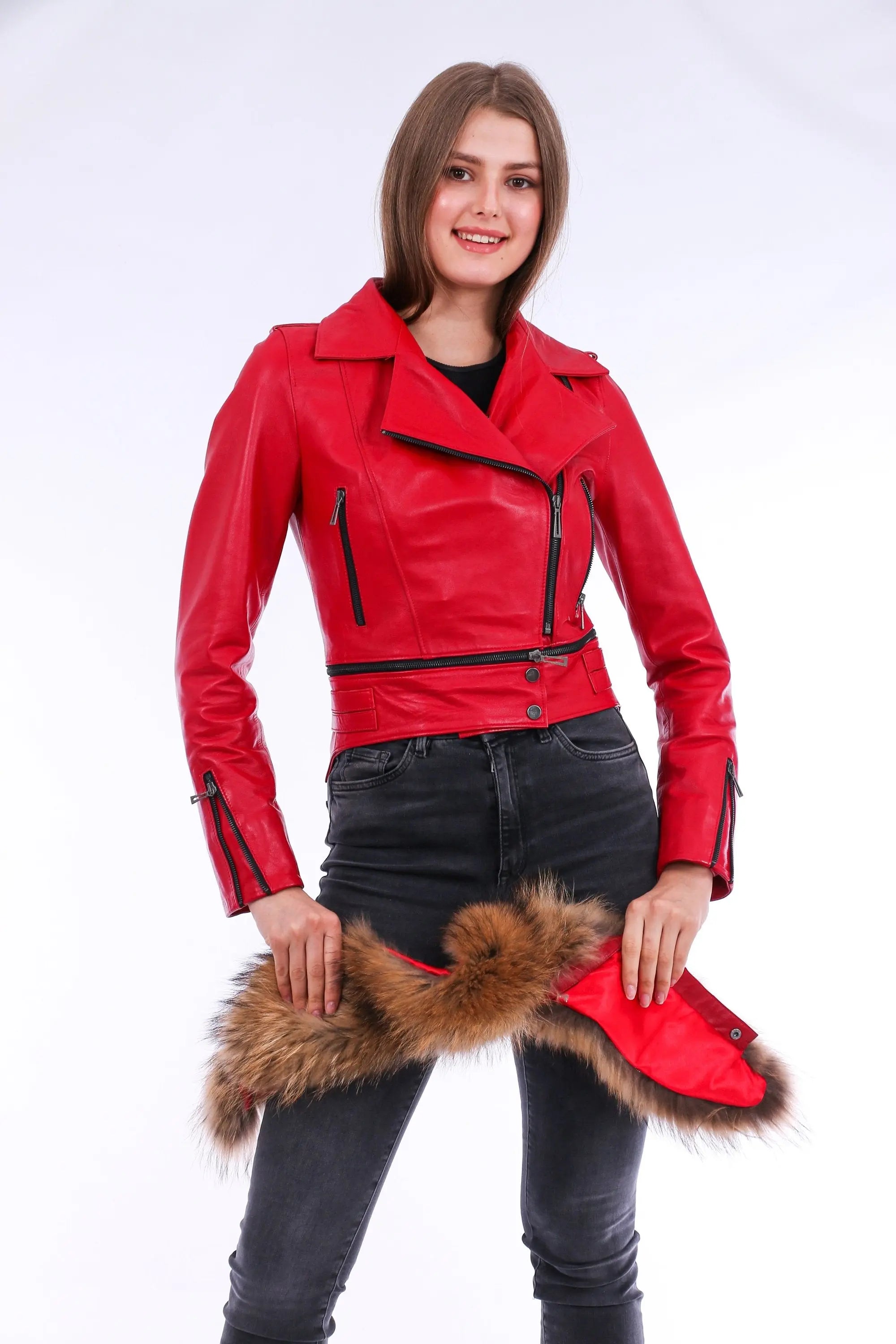 Buttagi Leather Biker Jacket - Red - GLR SHOPPING