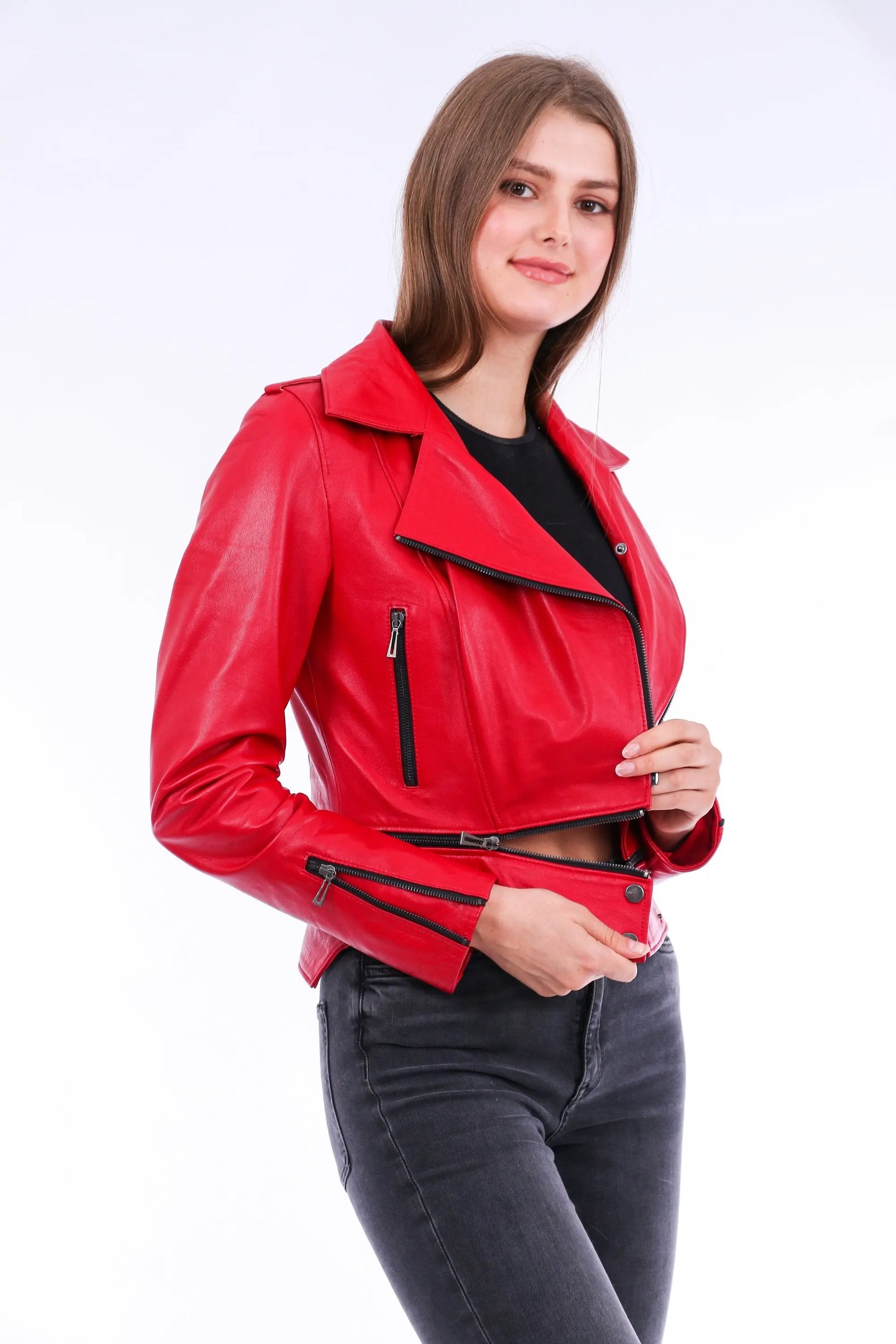 Buttagi Leather Biker Jacket - Red - GLR SHOPPING