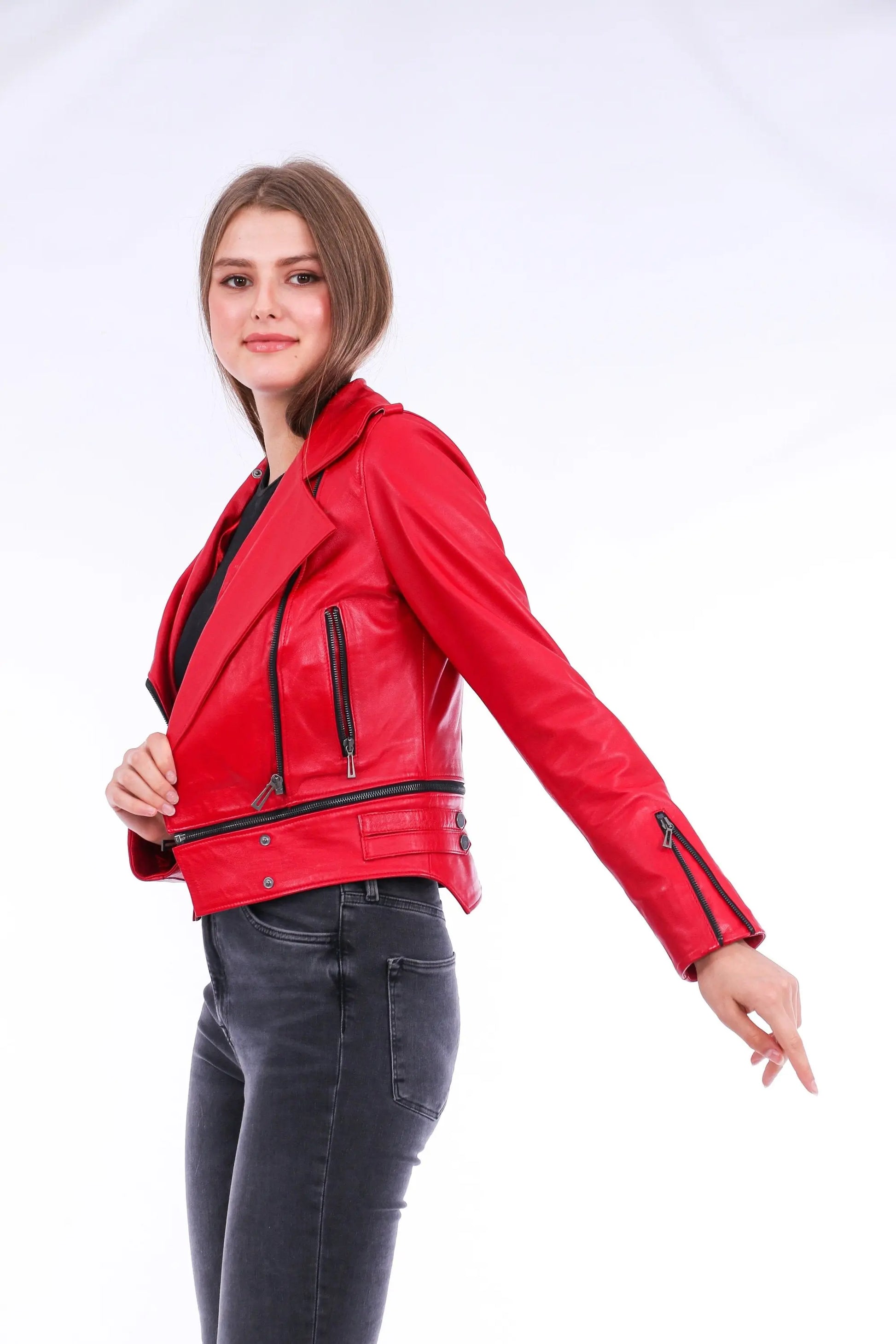 Buttagi Leather Biker Jacket - Red - GLR SHOPPING