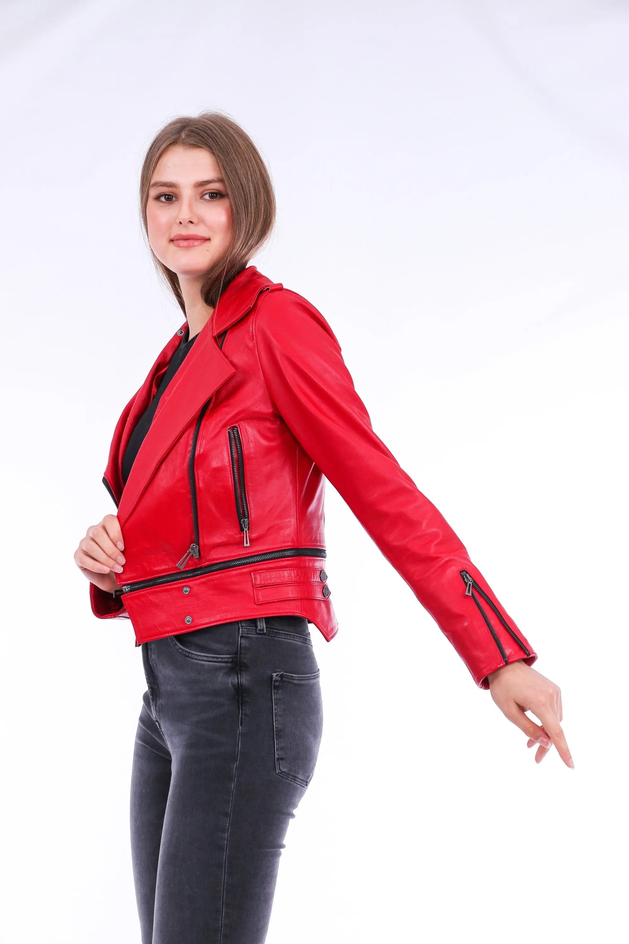 Buttagi Leather Biker Jacket - Red - GLR SHOPPING