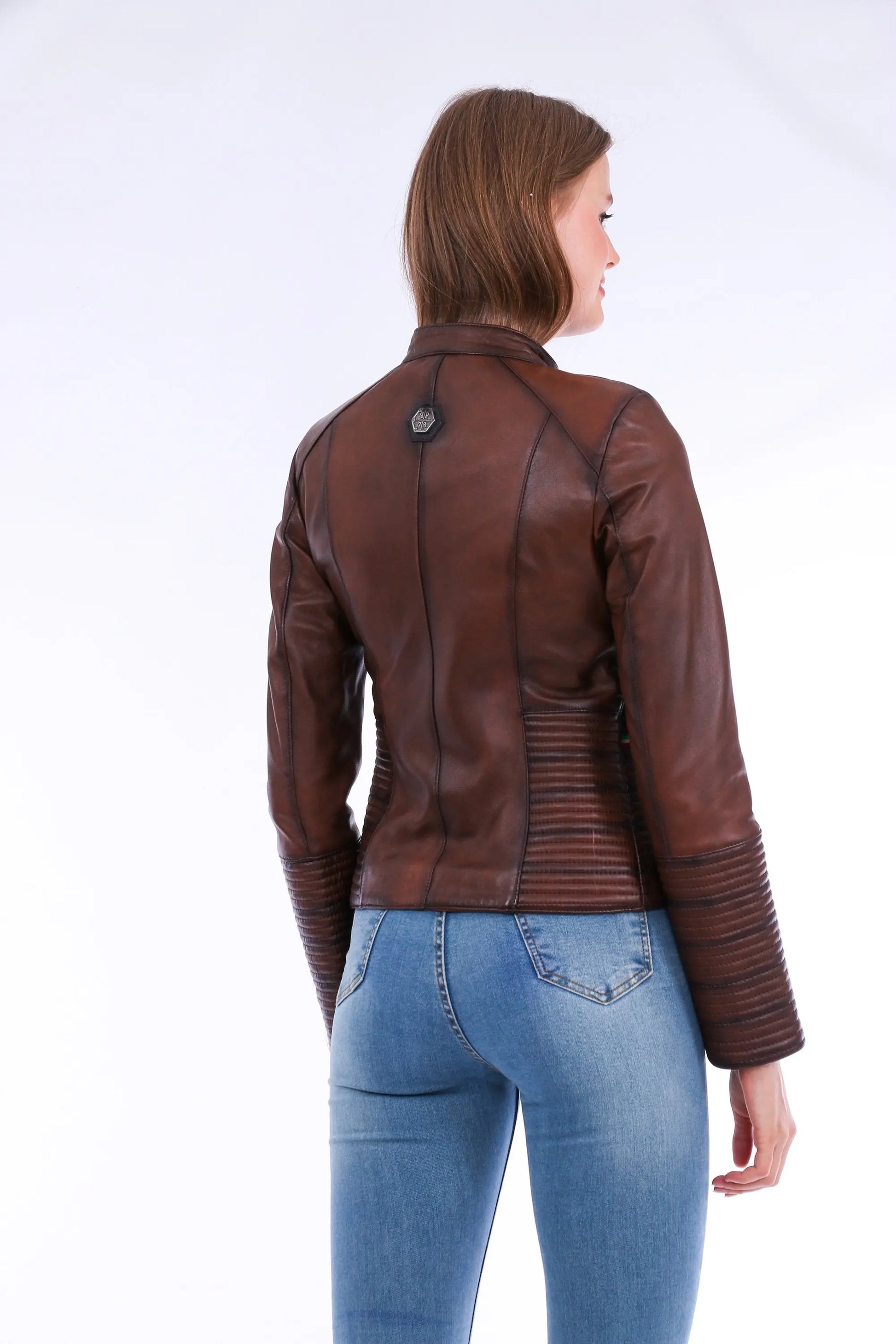 Ravenna Leather Biker Jacket - Brown - GLR SHOPPING