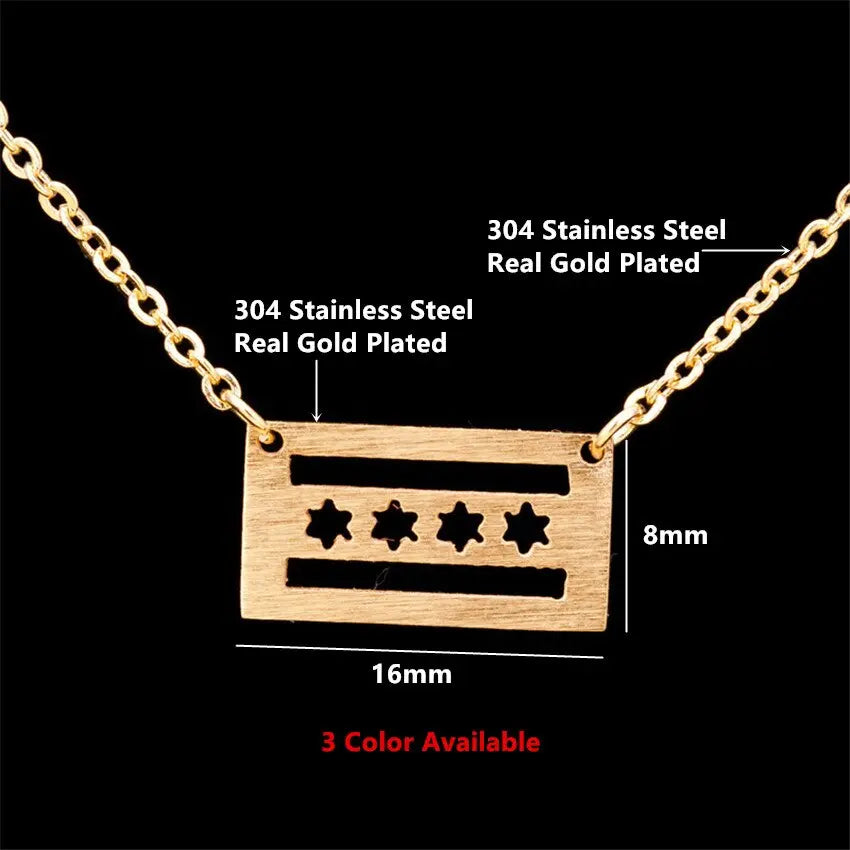 Minimalistic Chicago Flag Pendant Necklace Tattoo - GLR SHOPPING