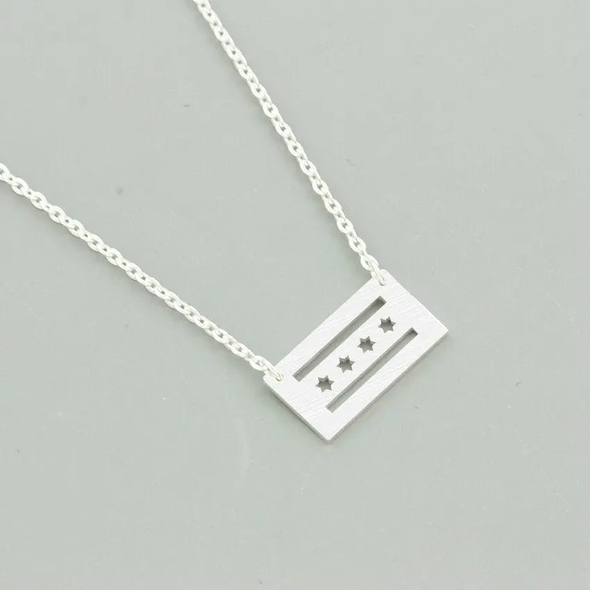 Minimalistic Chicago Flag Pendant Necklace Tattoo - GLR SHOPPING