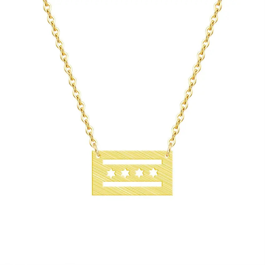 Minimalistic Chicago Flag Pendant Necklace Tattoo - GLR SHOPPING
