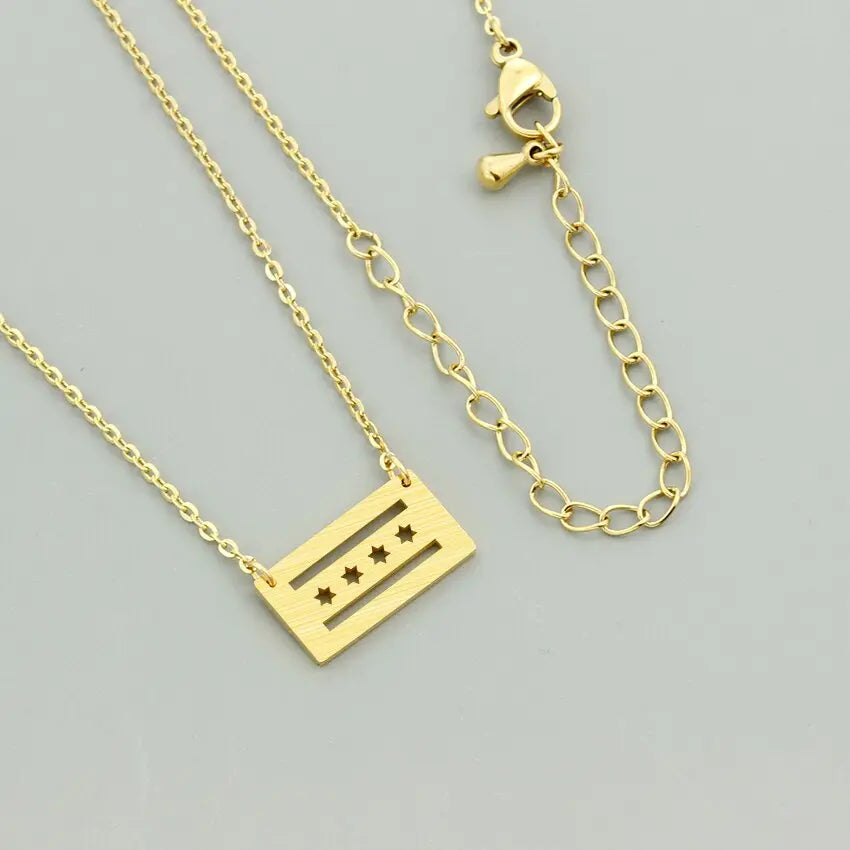 Minimalistic Chicago Flag Pendant Necklace Tattoo - GLR SHOPPING