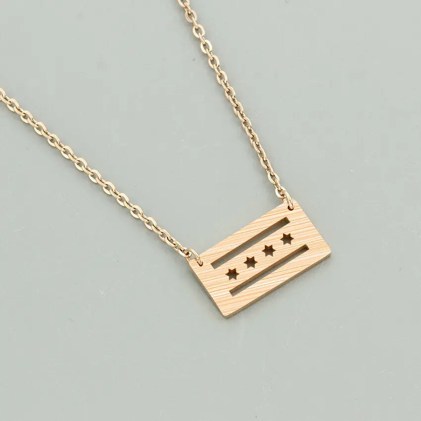 Minimalistic Chicago Flag Pendant Necklace Tattoo - GLR SHOPPING