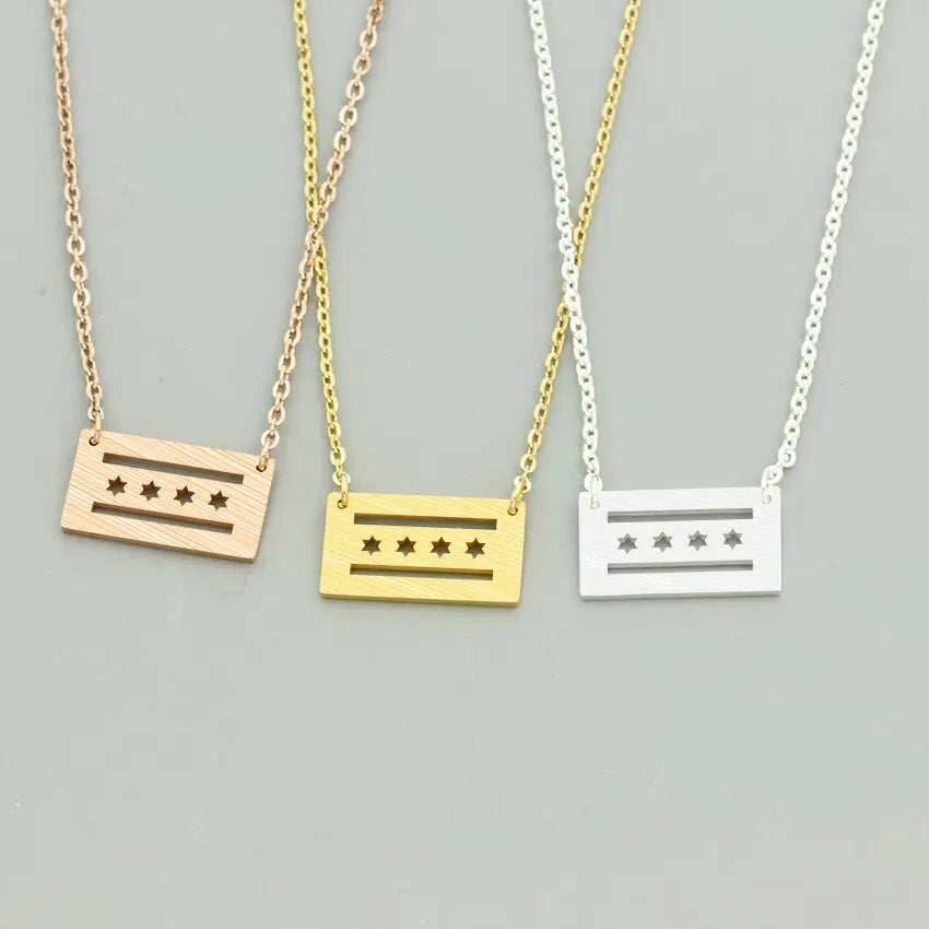 Minimalistic Chicago Flag Pendant Necklace Tattoo - GLR SHOPPING