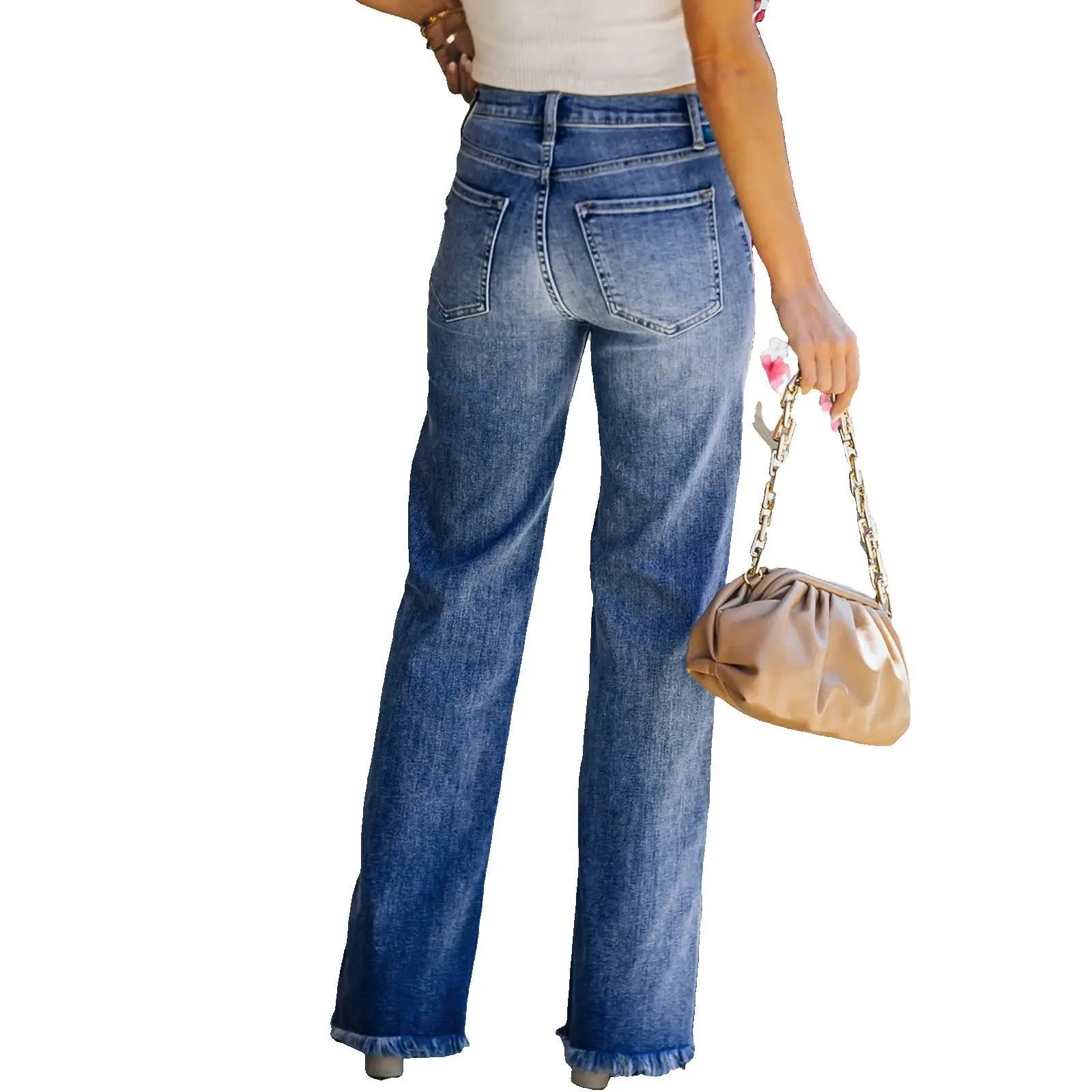 Women's Casual Denim Pants High Waisted Wide Leg Jeans - GLR SHOPPING