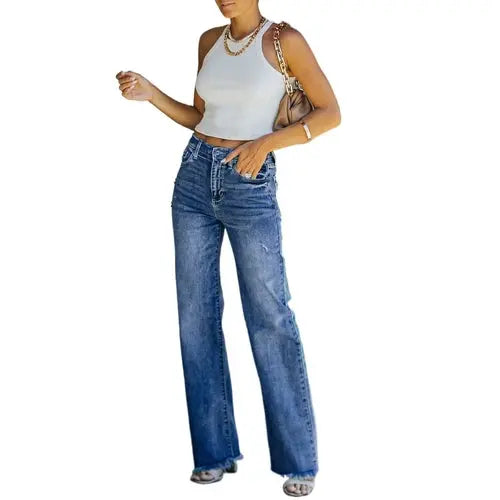 Women's Casual Denim Pants High Waisted Wide Leg Jeans - GLR SHOPPING