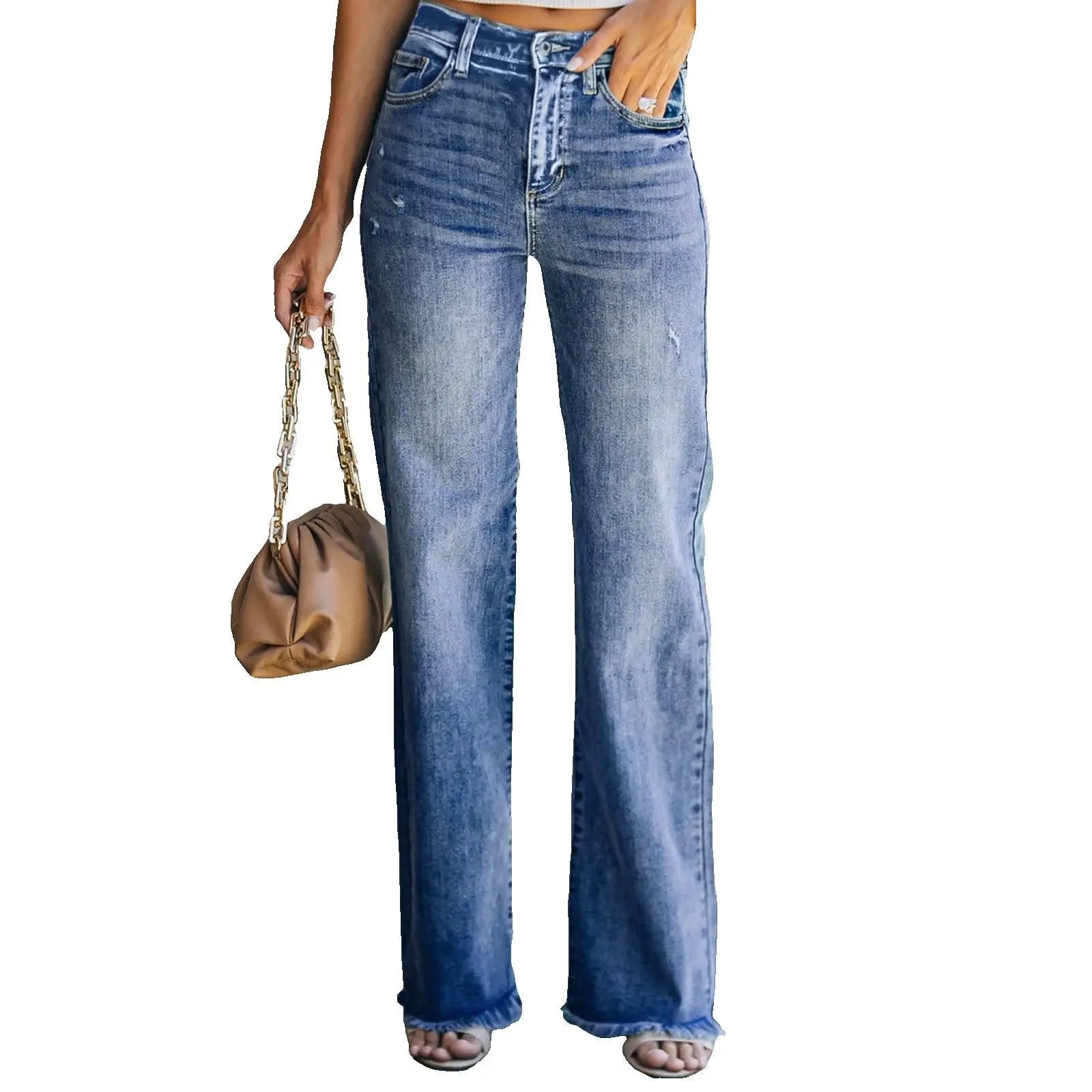 Women's Casual Denim Pants High Waisted Wide Leg Jeans - GLR SHOPPING