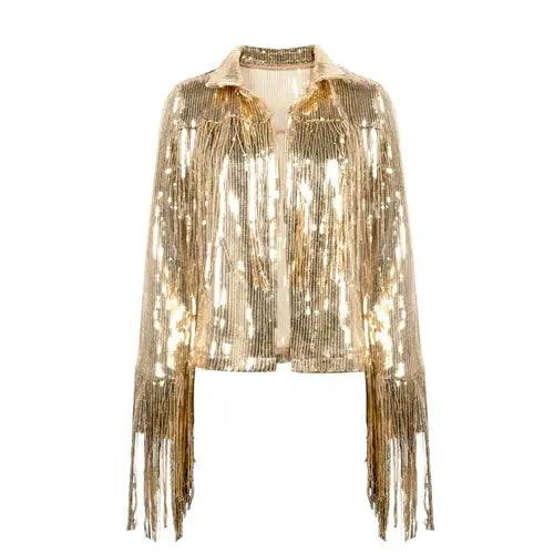 Women Tassel Sequin Jacket 2022 Autumn Winter Streewear Rock BF Retro - GLR SHOPPING