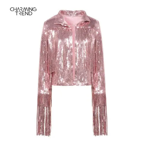 Women Tassel Sequin Jacket 2022 Autumn Winter Streewear Rock BF Retro - GLR SHOPPING