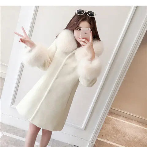 Winter New Women's Warm Fur Coat, Faux Fur Faux Fur Hooded Mid-length - GLR SHOPPING