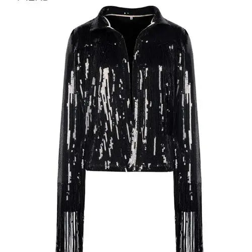 Women Tassel Sequin Jacket 2022 Autumn Winter Streewear Rock BF Retro - GLR SHOPPING