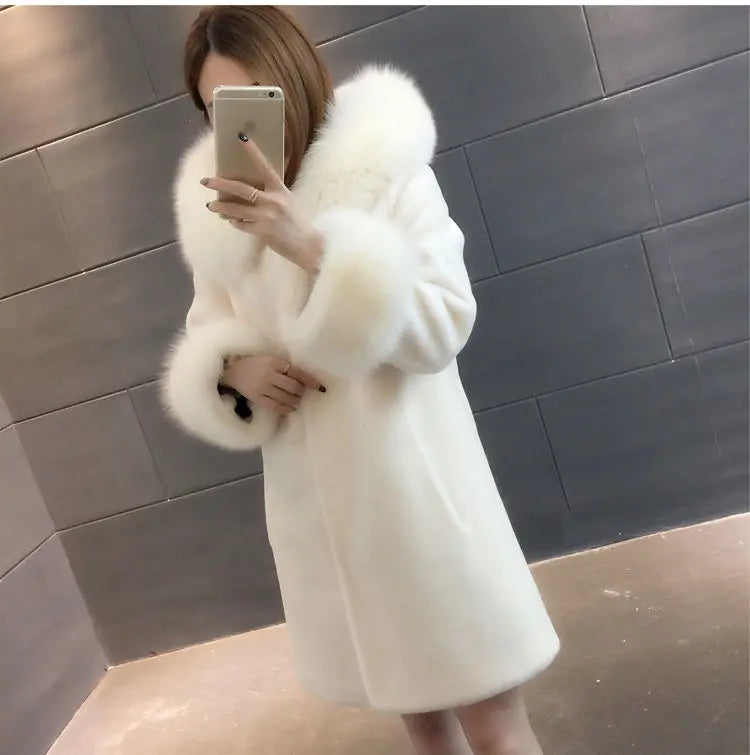 Winter New Women's Warm Fur Coat, Faux Fur Faux Fur Hooded Mid-length - GLR SHOPPING