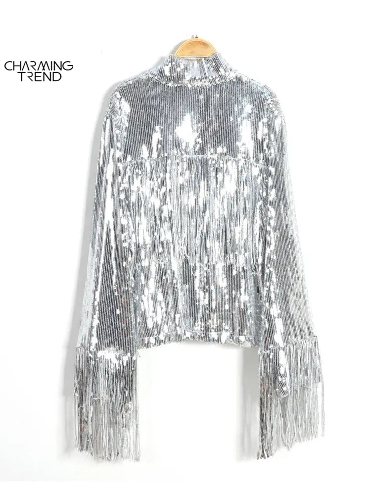 Women Tassel Sequin Jacket 2022 Autumn Winter Streewear Rock BF Retro - GLR SHOPPING
