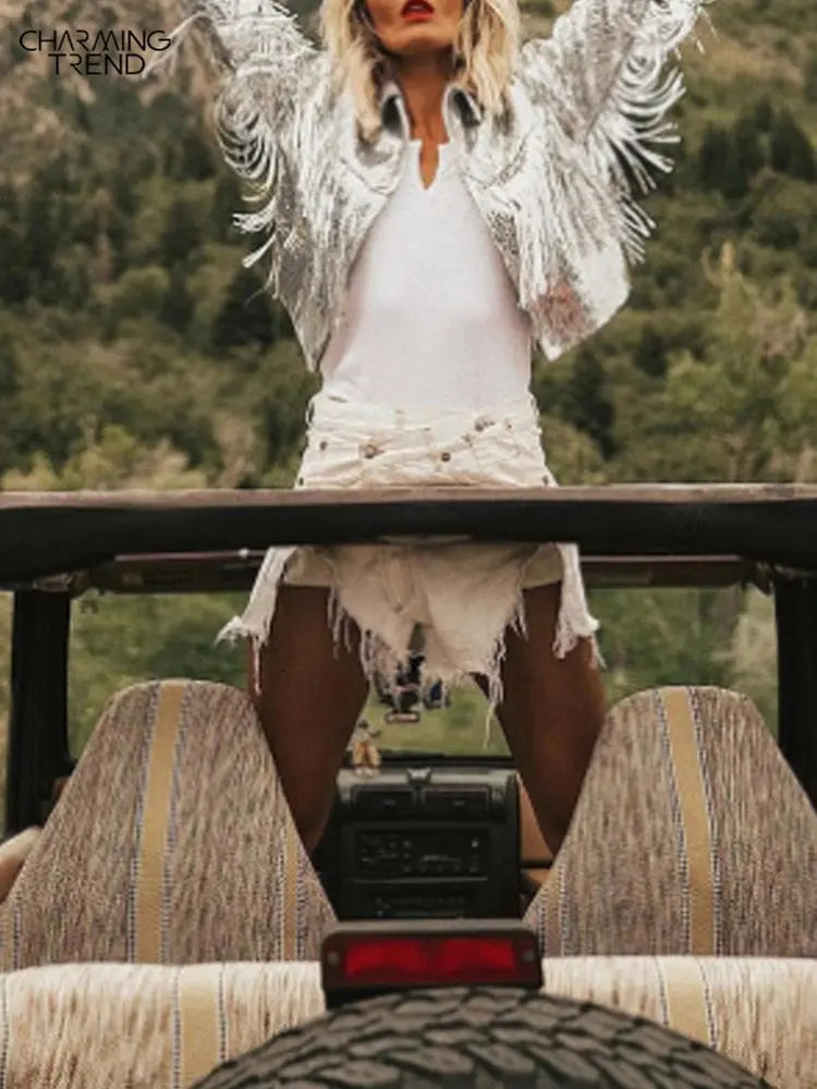 Women Tassel Sequin Jacket 2022 Autumn Winter Streewear Rock BF Retro - GLR SHOPPING