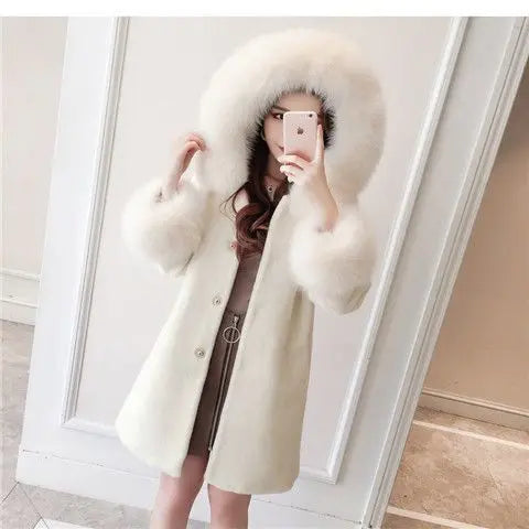 Winter New Women's Warm Fur Coat, Faux Fur Faux Fur Hooded Mid-length - GLR SHOPPING