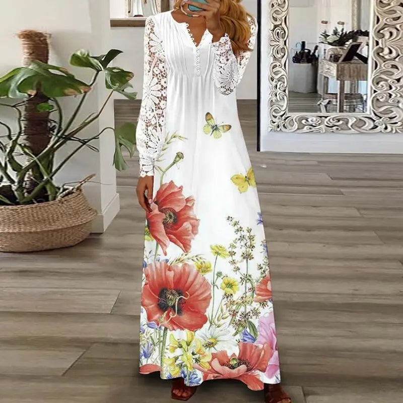 V Neck Sexy Lace Long Sleeves Dress - GLR SHOPPING