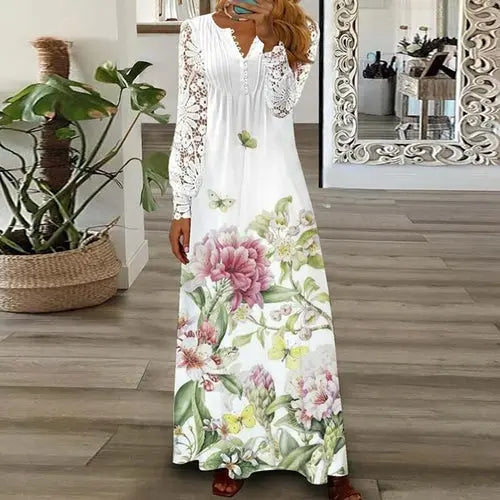 V Neck Sexy Lace Long Sleeves Dress - GLR SHOPPING