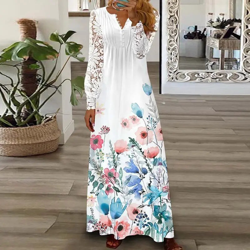 V Neck Sexy Lace Long Sleeves Dress - GLR SHOPPING