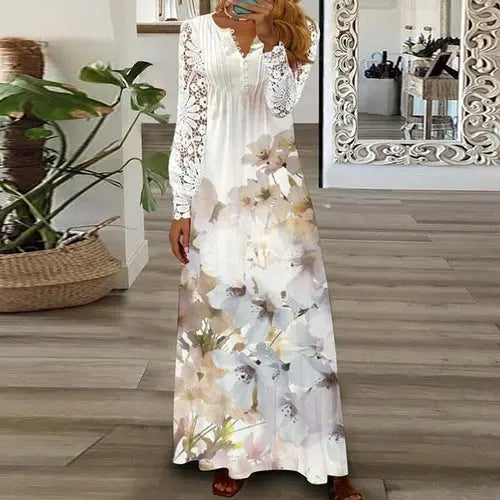 V Neck Sexy Lace Long Sleeves Dress - GLR SHOPPING