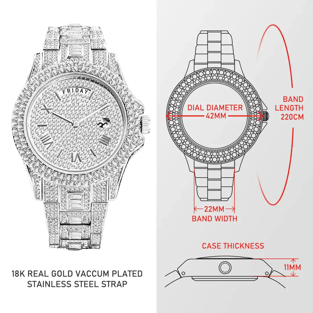 Men's Calendar Quartz  Diamond Watch - GLR SHOPPING