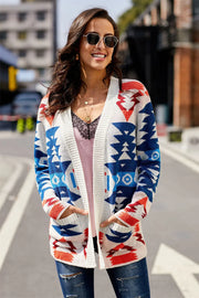White Moraga Pocketed Aztec Winter Cardigan - GLR SHOPPING