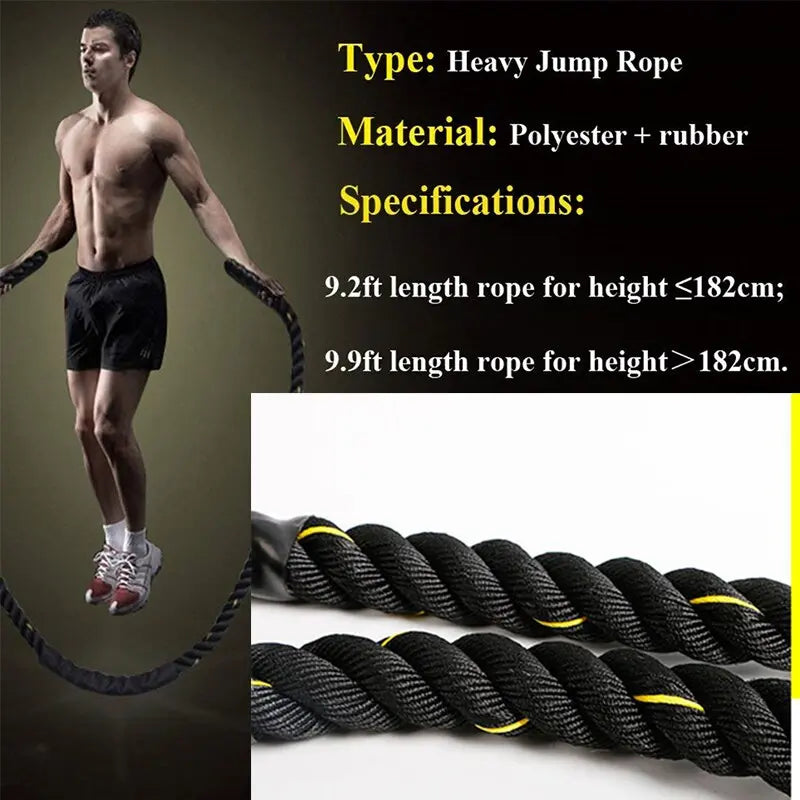 25mm Fitness Heavy Jump Rope Crossfit Weighted Battle Skipping Ropes Power Training Improve Strength Building Muscle 2.8m/3m - GLR SHOPPING