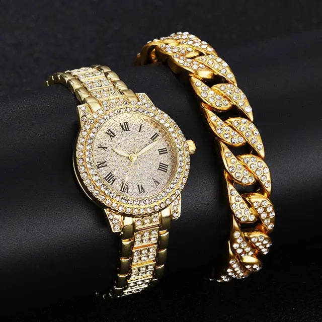 Diamond Crystals Watch and Bracelet Set - GLR SHOPPING