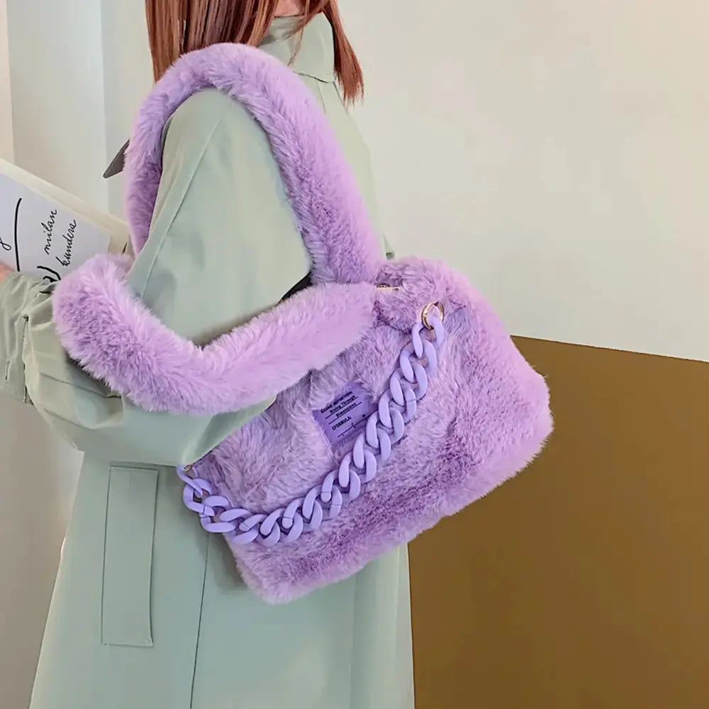 Fluffy Faux Fur Soft Shoulder Bags - GLR SHOPPING