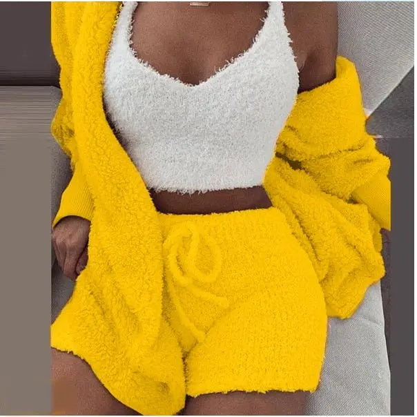Fluffy Three Piece Set Lounge Sexy Outfits - GLR SHOPPING
