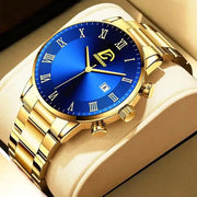 Fashion Mens Gold Stainless Steel Watches Luxury Minimalist Quartz Wrist Watch Men Business Casual Watch - GLR SHOPPING