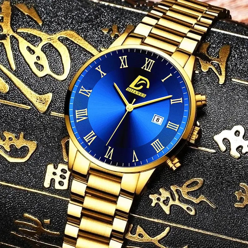 Fashion Mens Gold Stainless Steel Watches Luxury Minimalist Quartz Wrist Watch Men Business Casual Watch - GLR SHOPPING