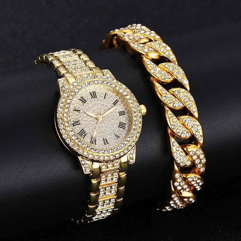 Diamond Crystals Watch and Bracelet Set - GLR SHOPPING