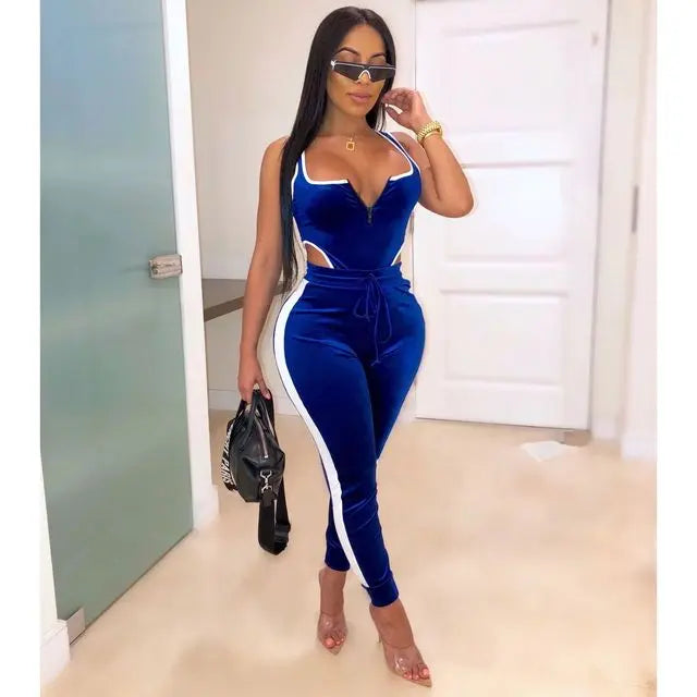 Velvet Bodysuit Pencil Pants Set - GLR SHOPPING