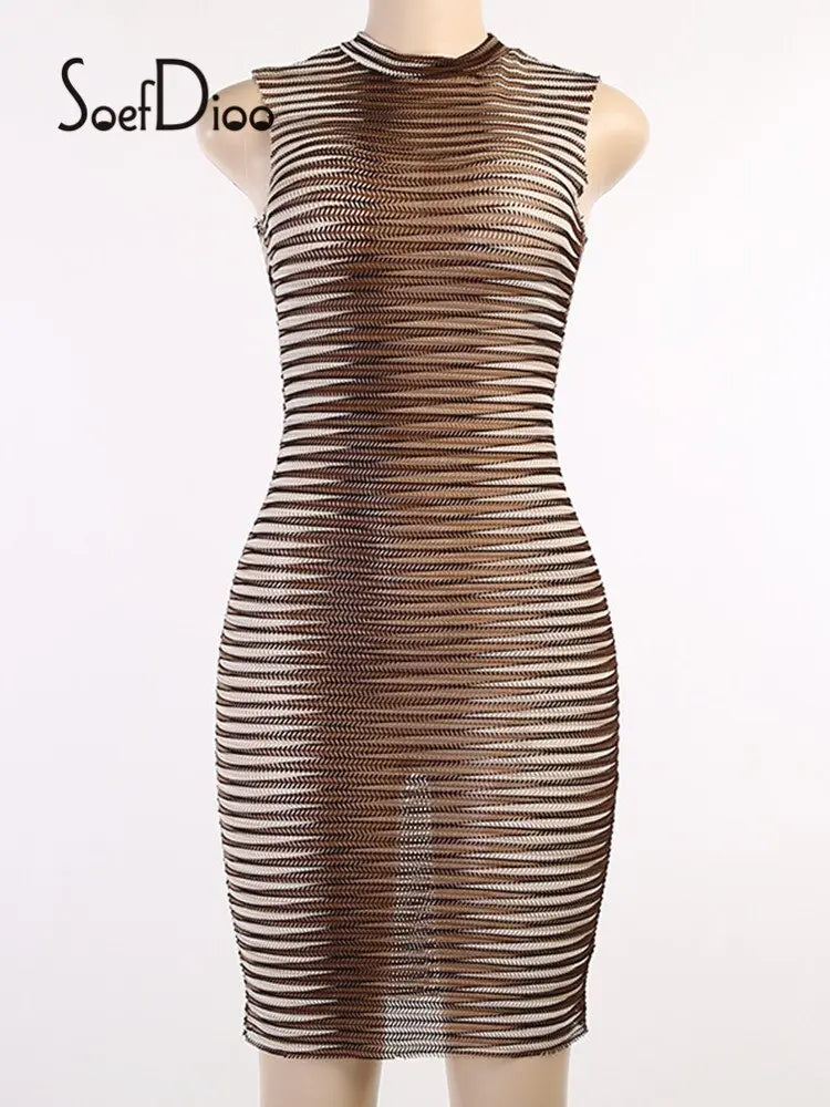 Stripe Printed O-neck Party Mini Dresse - GLR SHOPPING