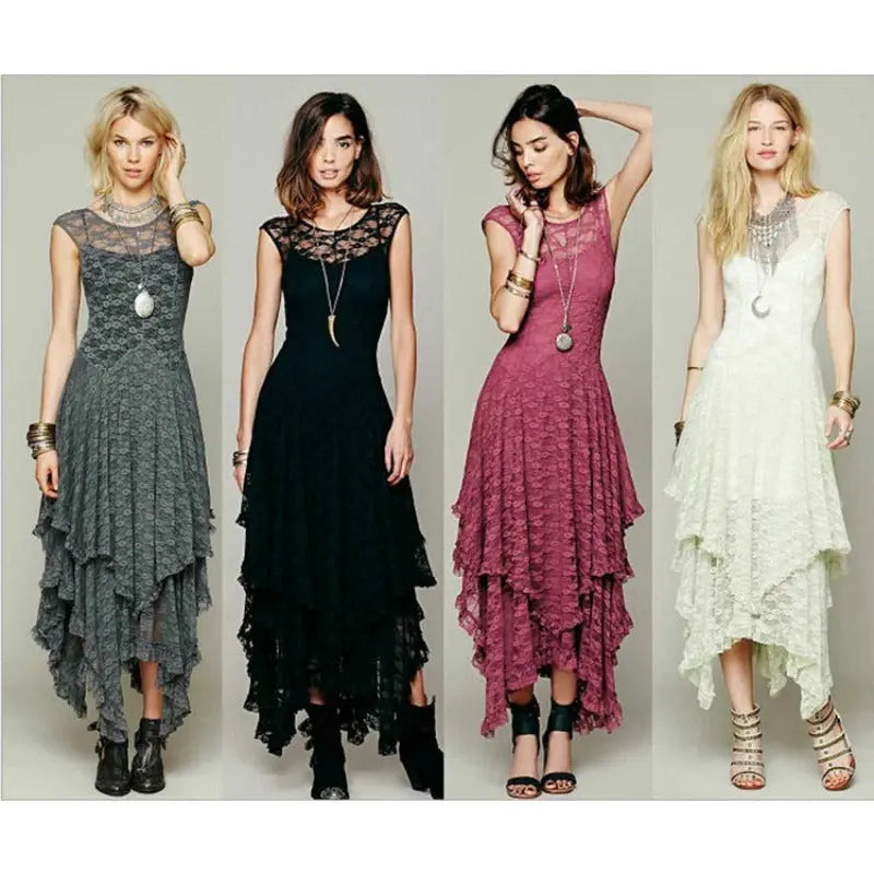 Asymmetric Hem Lace Dress - GLR SHOPPING