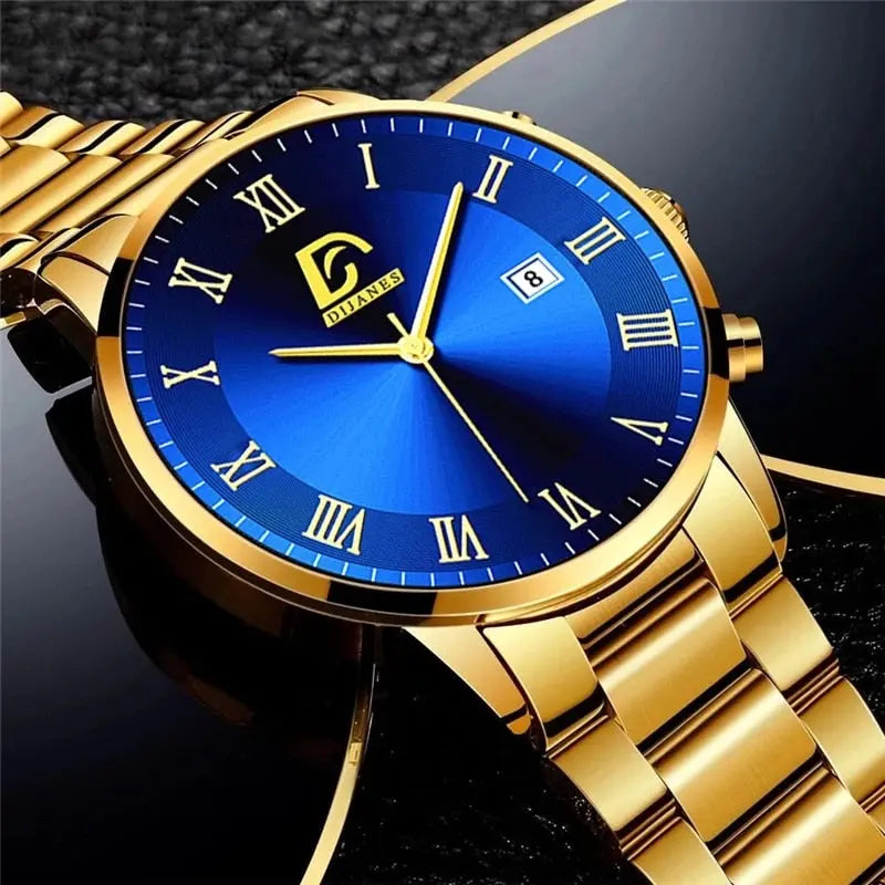 Fashion Mens Gold Stainless Steel Watches Luxury Minimalist Quartz Wrist Watch Men Business Casual Watch - GLR SHOPPING