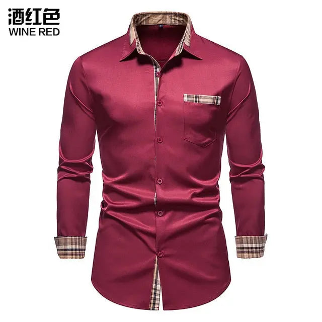 Plaid Patchwork Formal Shirts for Men - GLR SHOPPING