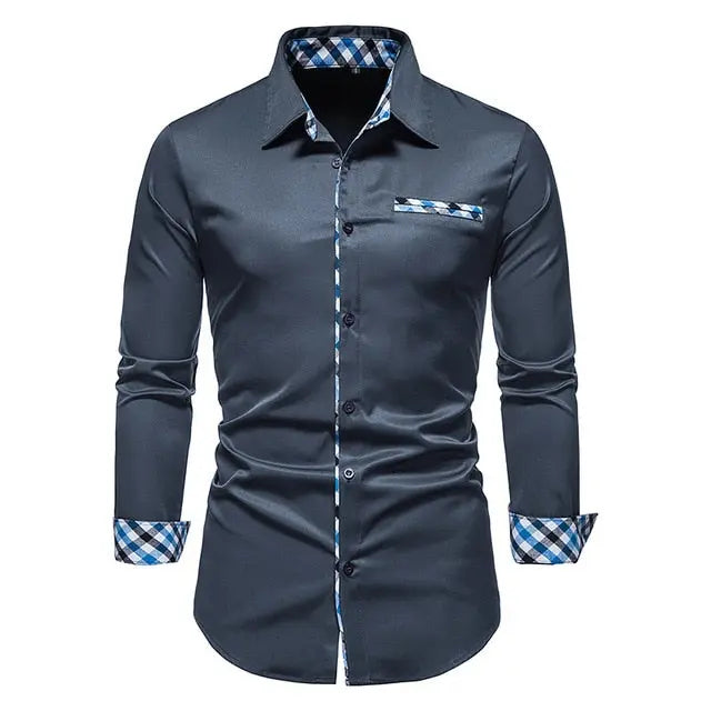 Plaid Patchwork Formal Shirts for Men - GLR SHOPPING