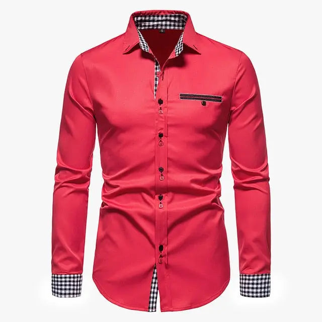 Plaid Patchwork Formal Shirts for Men - GLR SHOPPING