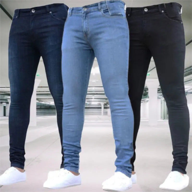 Mens Pants Retro Washing Zipper Stretch Jeans - GLR SHOPPING