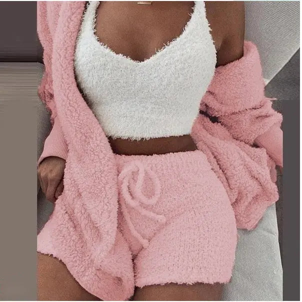 Fluffy Three Piece Set Lounge Sexy Outfits - GLR SHOPPING